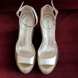 Stuart Weitzman Metallic Gold Espadrille Wedge Sandals